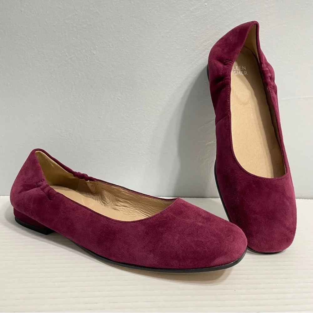 Eileen Fisher Ruby suede square toe ballet flats slip on burgundy sz 7.5 Casual